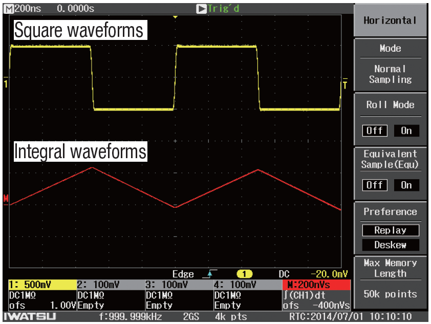 Integral operation waveform for rectangular wave